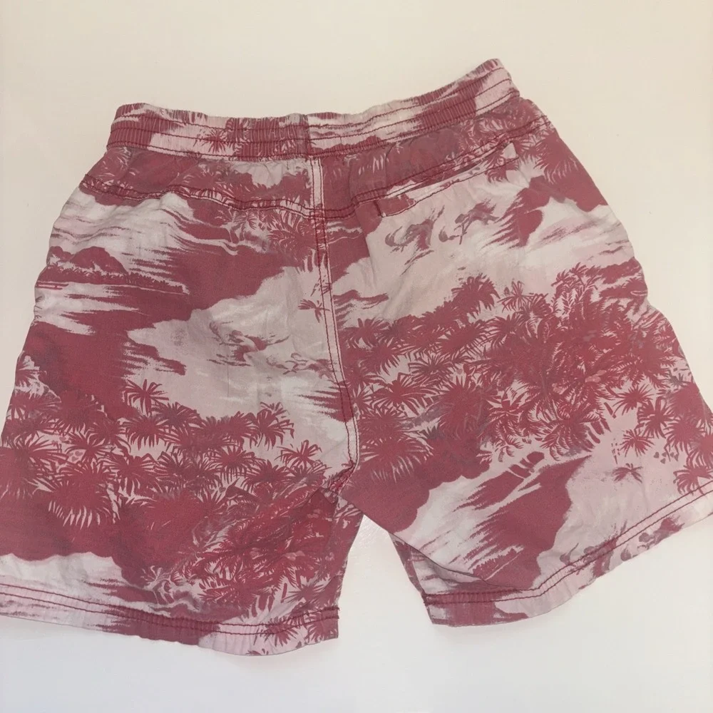 Cotton On Beach Short Mens XS Red White Tropical PalmTree Toile Print Drawstring
